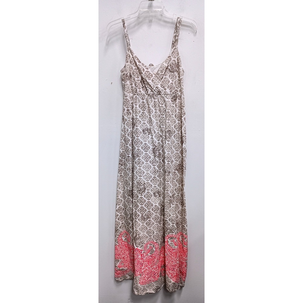 Y2K VTG Merona BOHO Babydoll Maxi Dress Womens Small Beige Pink‎ Paisley